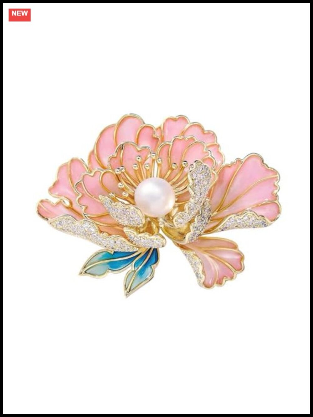 Women's Dainty Flower Brooch Pin Cubic Zircon Enamel Pearl Peony Lapel Badge, 2